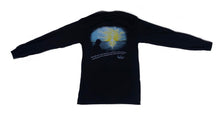 Load image into Gallery viewer, Back profile of the Bill Dance “Beautiful Day” long sleeve t-shirt in black showing a graphic of sunrise and a Bill Dance quotation
