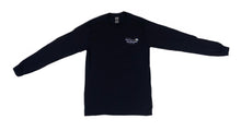 Load image into Gallery viewer, Front profile of the Bill Dance “Beautiful Day” long sleeve t-shirt in black showing the Bill Dance autograph logo printed on chest of garment