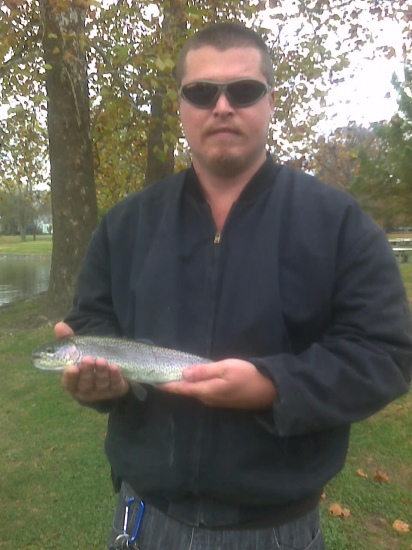 rainbow trout with a rooster tail at liberty park in sedalia,mo.