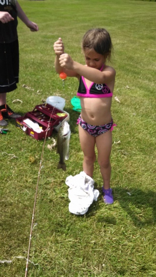 My little girl leah (6years old) caught this bass in a little pond in Hilton NY prob about 2 1/2 to 3lb bass and that's not the biggest one she has caught on her little princess pole.