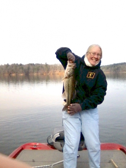 Caught mid-December at W. Kerr Scott Reservoir in NC.  It weighed 5.99 lbs and was caught on a watermelon red jig with a green pumpkin/black flake single swirl tail worm as a trailer.