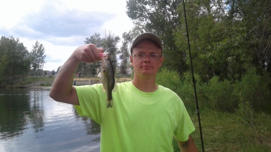 Largemouth bass I caught using a white and pink BooYah spinnerbait at the Bozeman Pond in Bozeman,MT.
