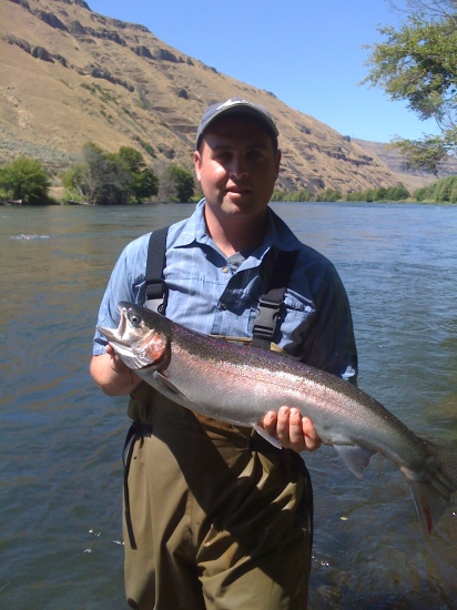 Shinny Steelhead (12 lbs.) caught on the Deschutes River in Oregon.  Fishing with a Lamiglas Rod.  Come enjoy the Northwest...
