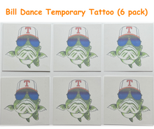Load image into Gallery viewer, Bill Dance Temporary Tattoo packaging with six fish tattoos wearing hats and sunglasses.