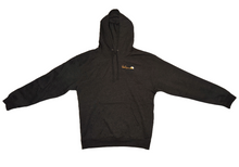 Load image into Gallery viewer, Front profile of the gray Bill Dance logo hoodie showing a screen-printing of the autograph logo in Vols orange