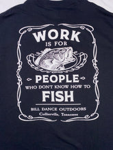 Load image into Gallery viewer, Close up of Tennessee whiskey graphic and Bill Dance quotation screen-printed at back of garment