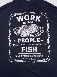 Close up of Tennessee whiskey graphic and Bill Dance quotation screen-printed at back of garment